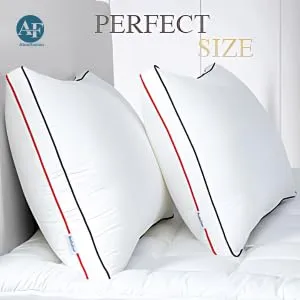 Pillows for Sleeping, Queen Size Pillows Hotel Quality Set of 2, Firm and Supportive Gusseted Pillows for Side and Back Sleepers, Cooling Down Alternative Fluffy Soft Pillow (Red-Blue Strip)