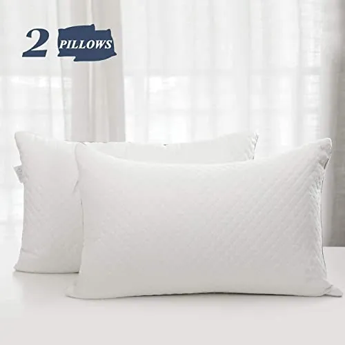 Pillows Standard Size Set of 2, Luxury Velvet Bed Pillows for Sleeping with Adjustable Filling, Hotel Collection Full Size Firm Pillows 2 Pack for Side, Back and Stomach Sleepers, Twin 20"x26"