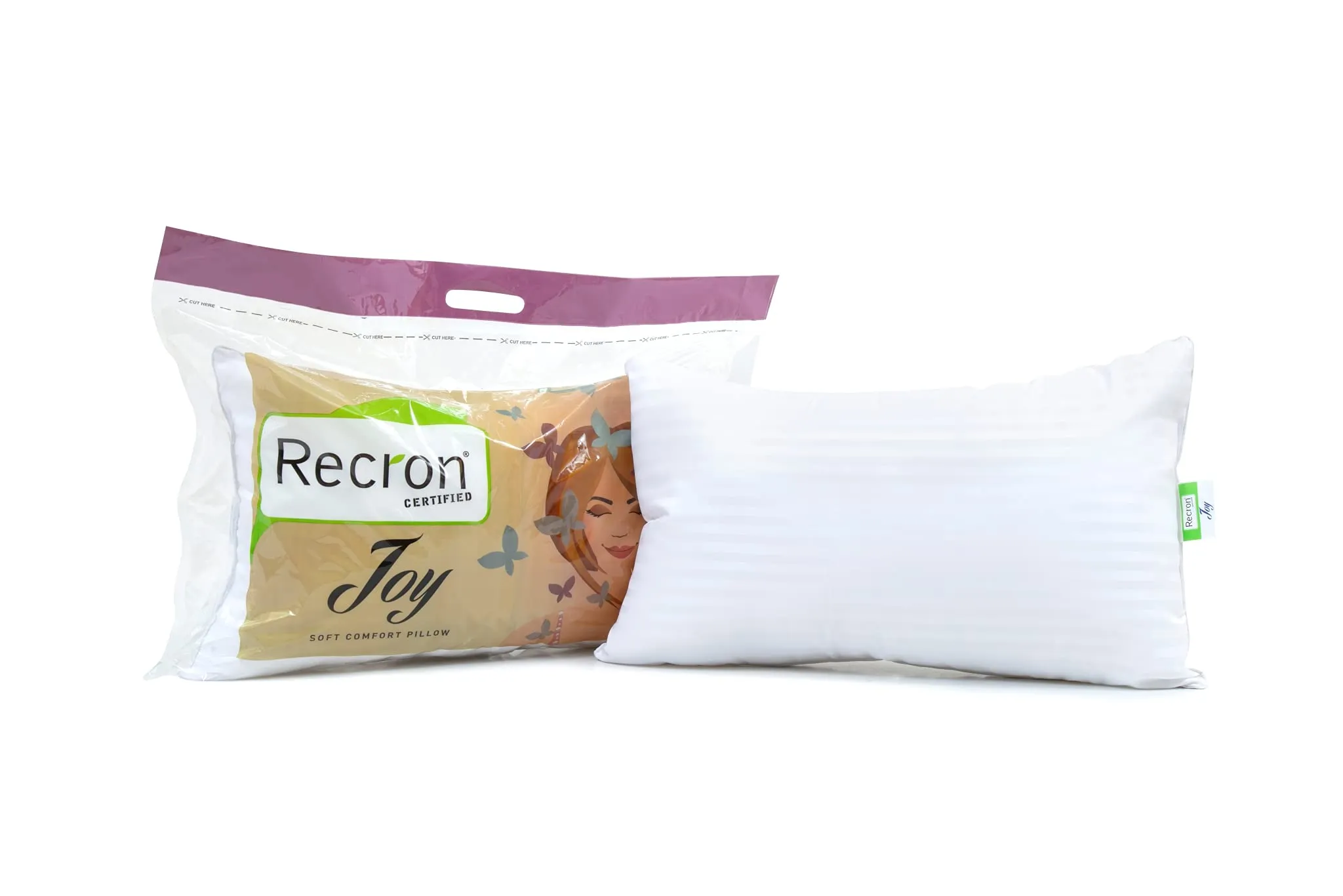 Recron Certified Joy Comfort Cotton Pillow, 61"cm x 40"cm, White