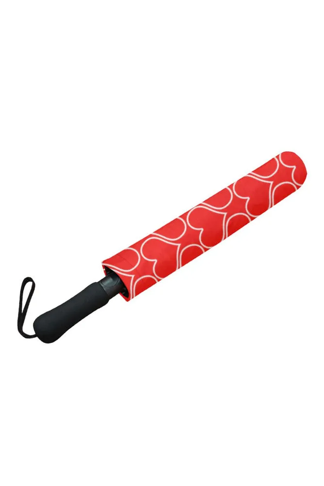 Red Hearts Semi-Automatic Foldable Umbrella