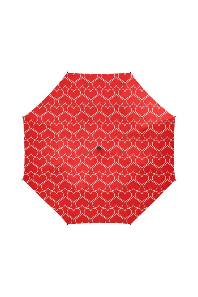 Red Hearts Semi-Automatic Foldable Umbrella