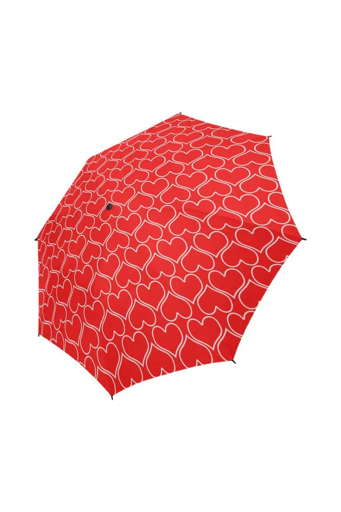 Red Hearts Semi-Automatic Foldable Umbrella