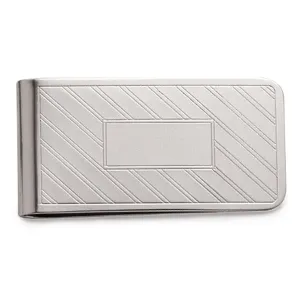 Sterling Silver Money Clip w/ Lines & Signet