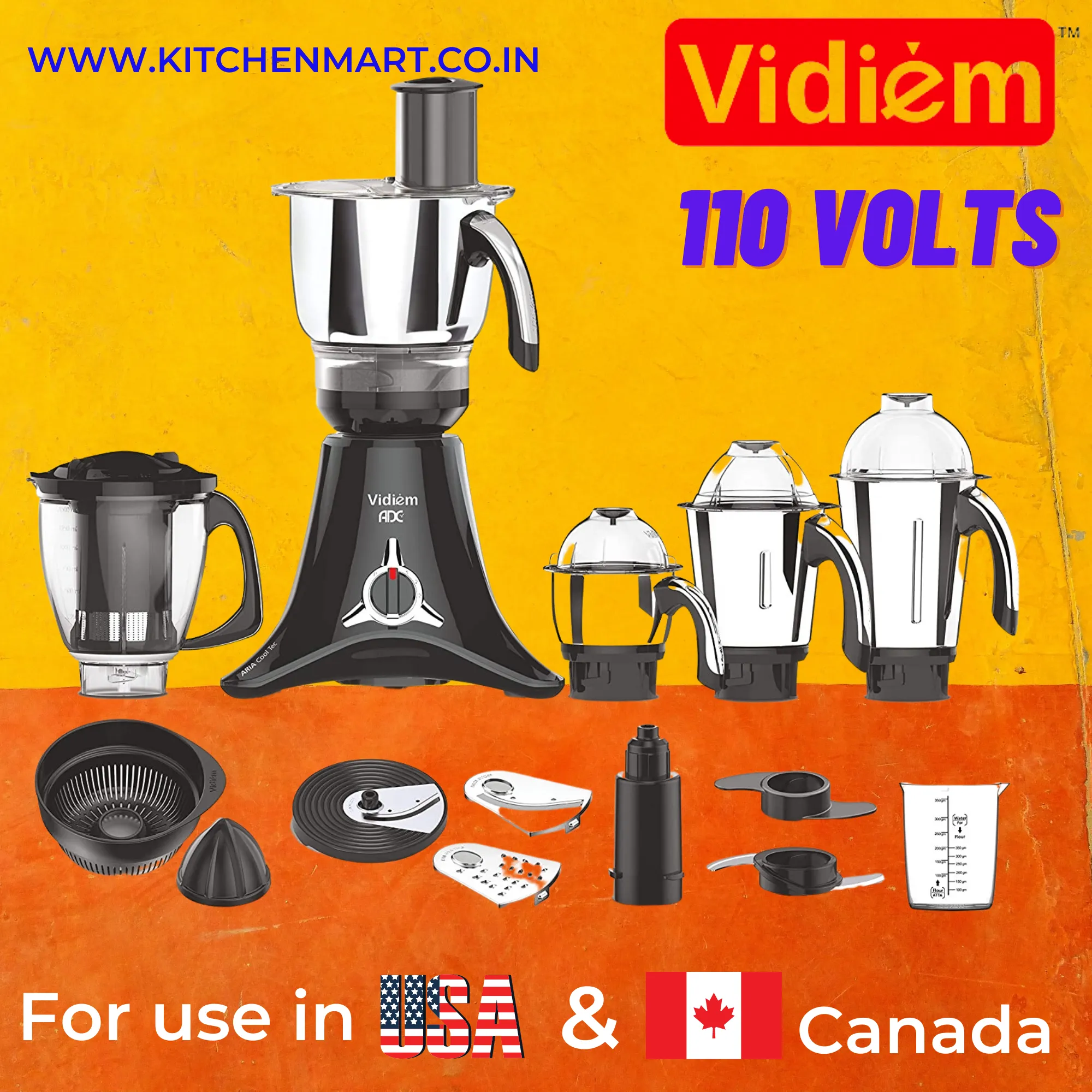 VIDIEM VSTAR ADC 550 WATT MIXER GRINDER - 110V WITH 5 JARS