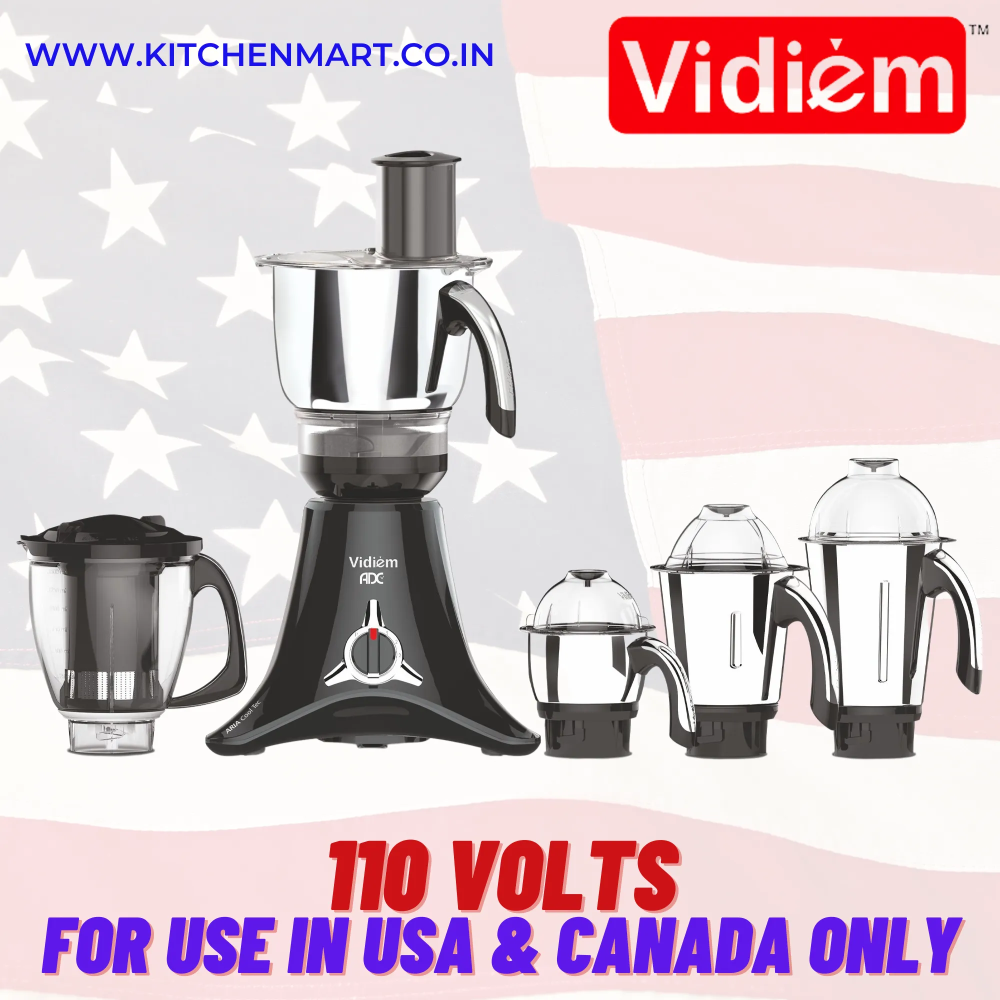 VIDIEM VSTAR ADC 550 WATT MIXER GRINDER - 110V WITH 5 JARS