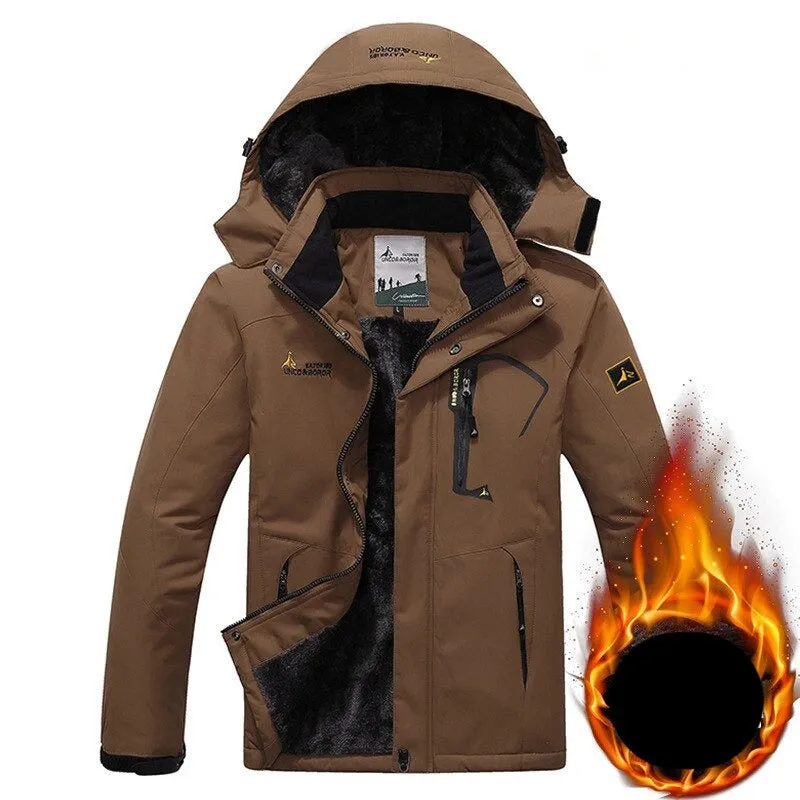 Winter  Men Waterproof Thermal Thick Warm  Hooded Windbreaker Fleece Jacket