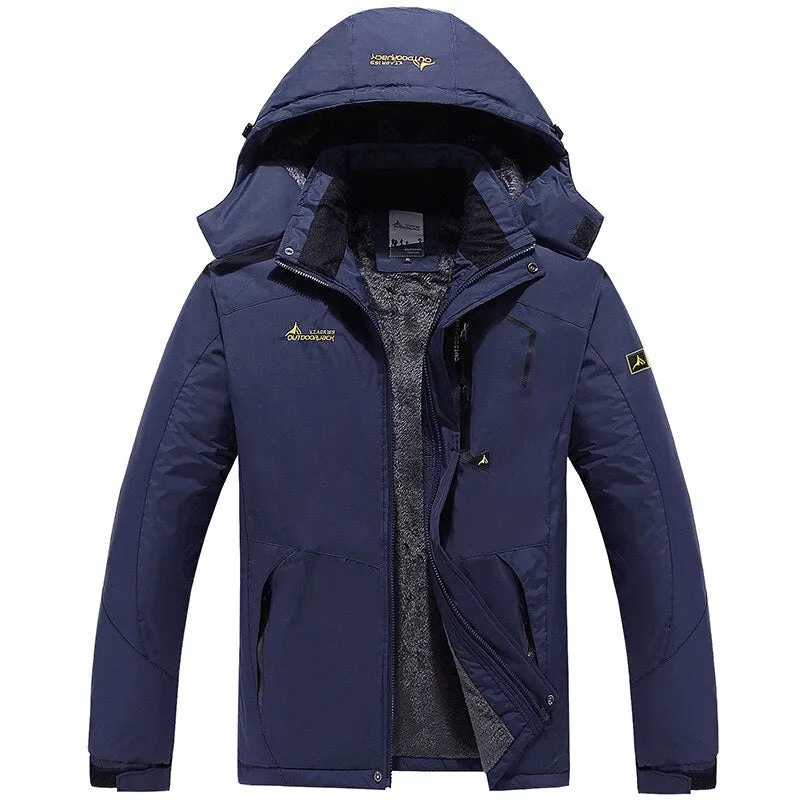 Winter  Men Waterproof Thermal Thick Warm  Hooded Windbreaker Fleece Jacket