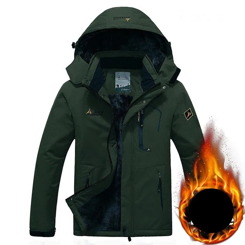 Winter  Men Waterproof Thermal Thick Warm  Hooded Windbreaker Fleece Jacket