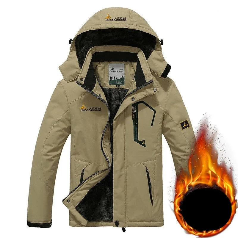 Winter  Men Waterproof Thermal Thick Warm  Hooded Windbreaker Fleece Jacket