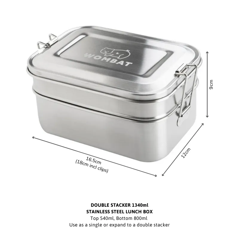 Wombat Stainless Steel Lunch Box - Double Stacker (1340ml)