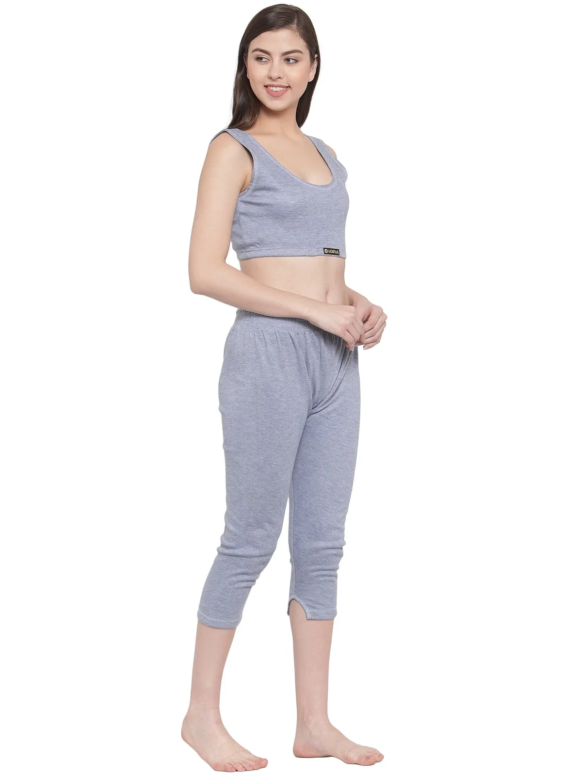 WOMEN'S SOLID INNER THERMAL WEAR TOP AND BOTTOM SET