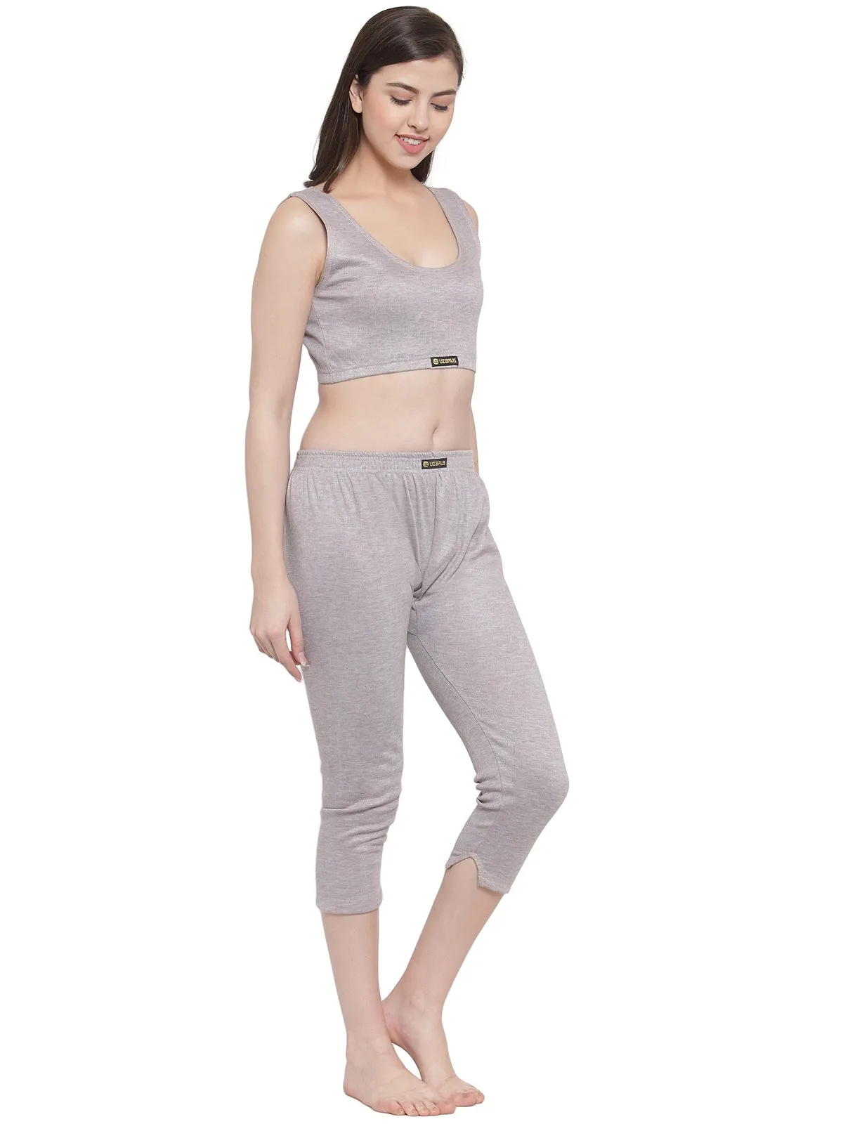 WOMEN'S SOLID INNER THERMAL WEAR TOP AND BOTTOM SET