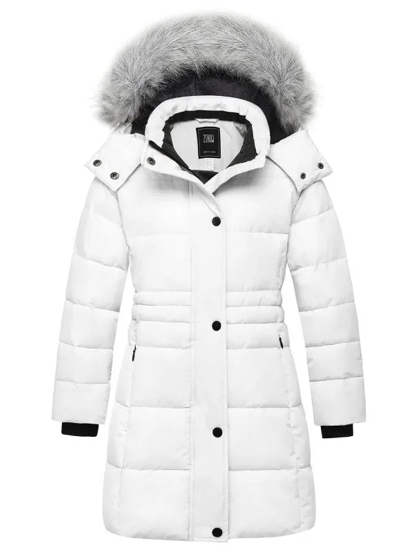 ZSHOW Girls' Long Winter Parka Coat Fleece Puffer Jacket with Detachable Hood