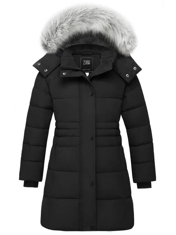 ZSHOW Girls' Long Winter Parka Coat Fleece Puffer Jacket with Detachable Hood